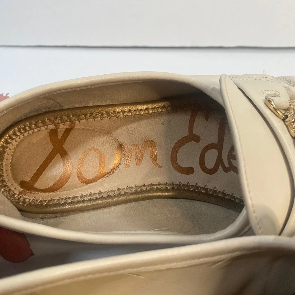Sam Edelman Loraine Bit Loafers Women 6.5 Ivory Leather‎ Gold Hardware Classic